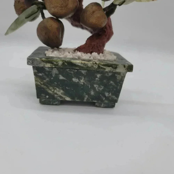 Vintage Chinese Carved Gemstone Fruit Tree Quartz Jade Leaves Bonsai Lucky 7" - Picture 2 of 14